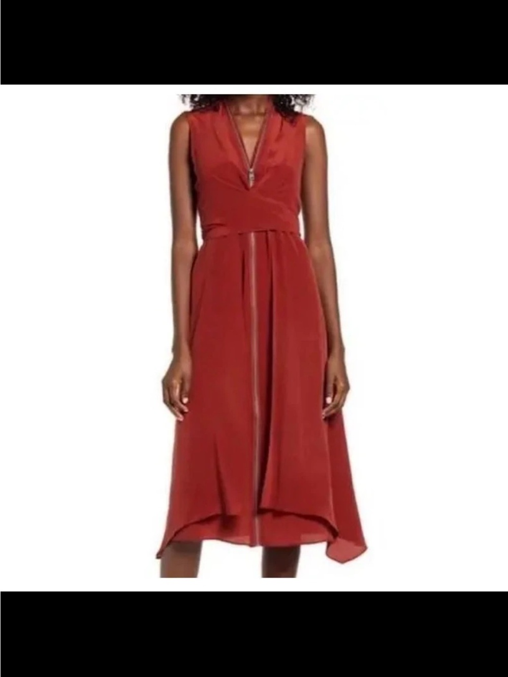 All Saints Sleeveless V-Neck Burnt Orange Midi Dress Jayda/100% SILK